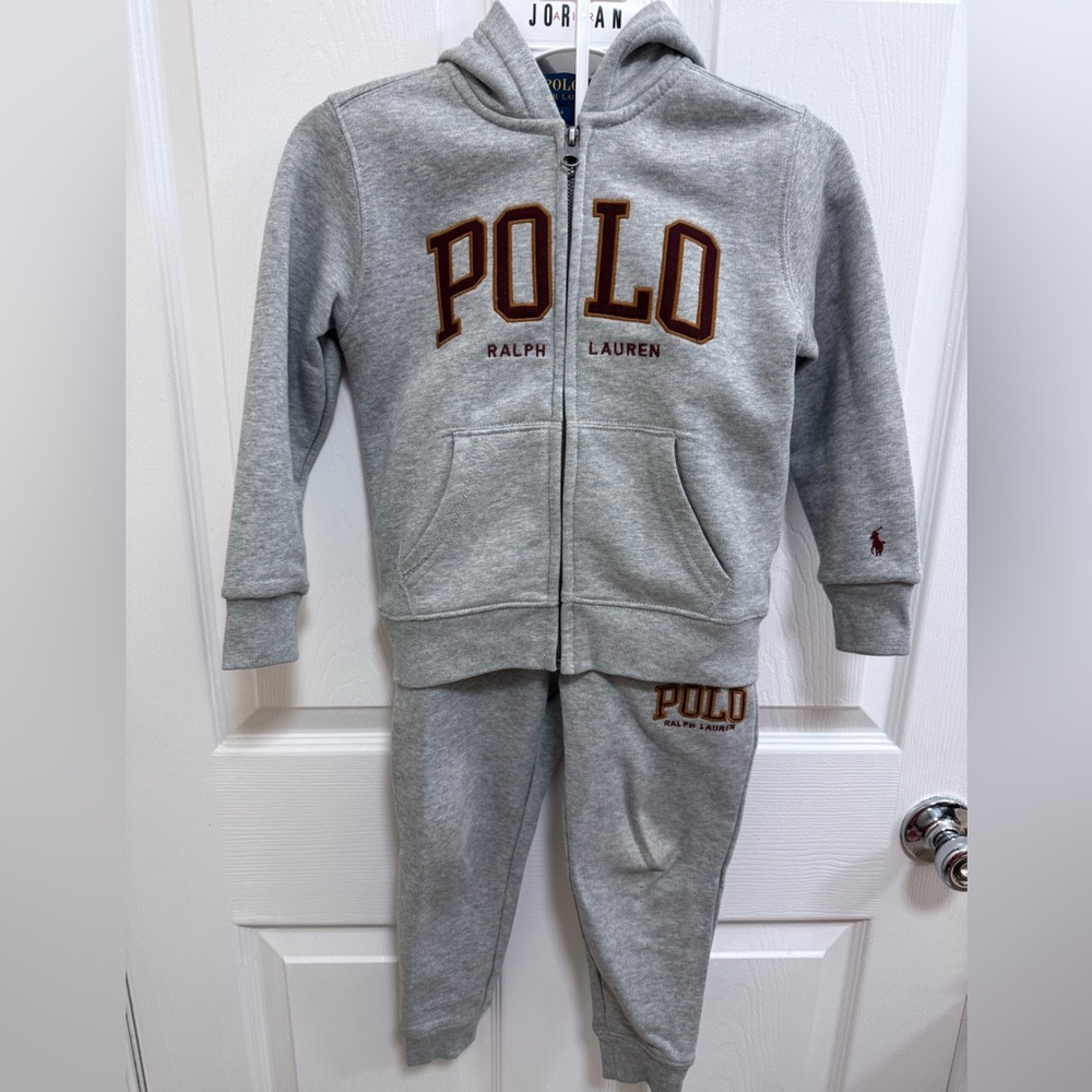 Polo Ralph Lauren Grey Logo Fleece Full-Zip Hoodie and Jogger Set, Size 4
